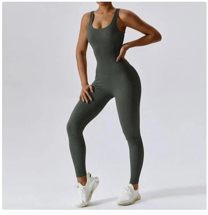 Sleeveless Active Gym Jumpsuit | Wide Strap Seamless